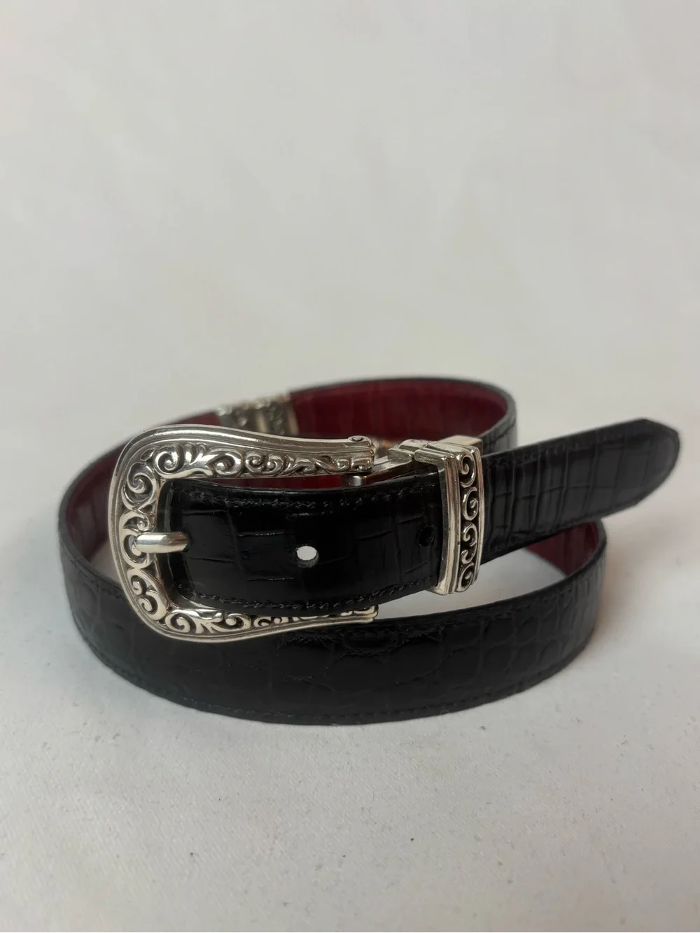 Brighton Black Red Croc Reversible Belt Women’s Small Western Ornate 26”-30”